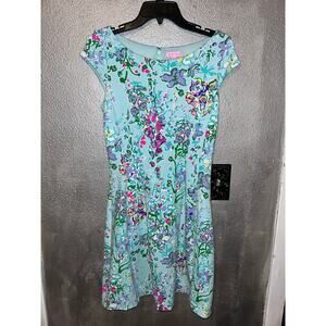 Lilly Pulitzer Briella Blue Floral Cap Sleeves Fit & Flare Office Wedding Dress